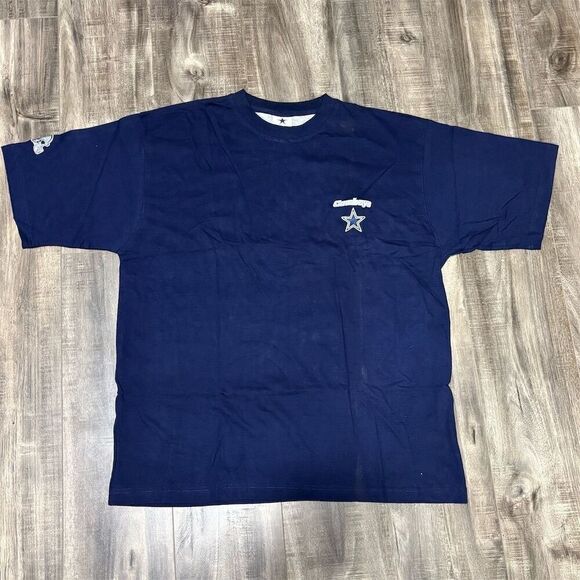 Vintage Dallas Cowboys Men's XL Blue Embroidered Graphic T-Shirt Football Theme - Picture 1 of 6